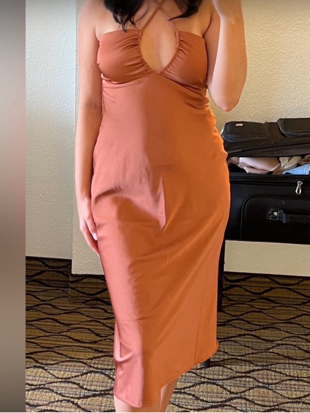 Abercrombie & Fitch Copper Satin Halter Keyhole Slip Midi Dress Size Small - Picture 4 of 10
